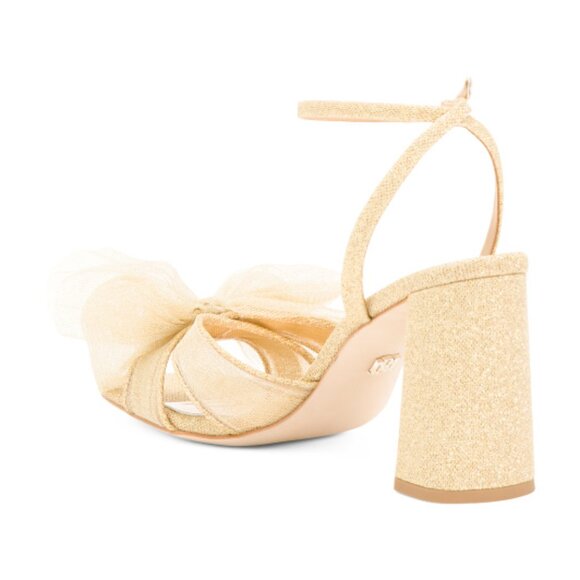 NEW BADGLEY MISCHKA Tess Heeled Sandals With Bow Platinum 566mn - Picture 2 of 2